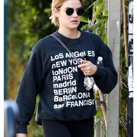 Anine Bing City Love Sweatshirt XS Lucy Hale Charcoal Black Gray Cotton Off Duty - Picture 3 of 14